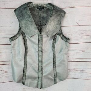 Flair Vegan Snap Front Faux Fur Lined Vest Metallic Small